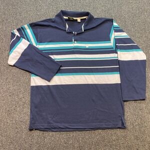 Lada Polo Shirt Sz XL Mens Blue Teal Striped Long Sleeve Preppy Skater Retro 90s